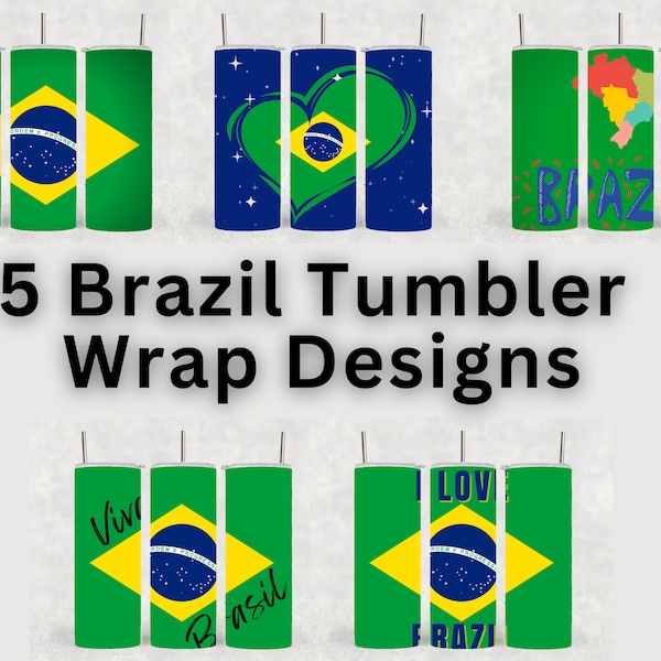 5 Brazil Tumbler Designs - PNG Images for Sublimation Printing - Brazilian Tumbler Wrap Design - Instant Digital Download - Brazilian Flag