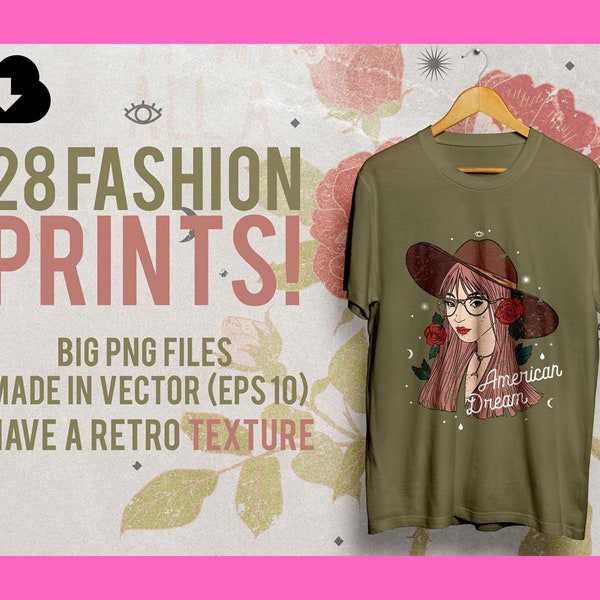 28 Fashion Print T-Shirt Designs - PNG Files with Transparent Backgrounds - Best Selling PNGs - Print on Demand - Sublimation Printing