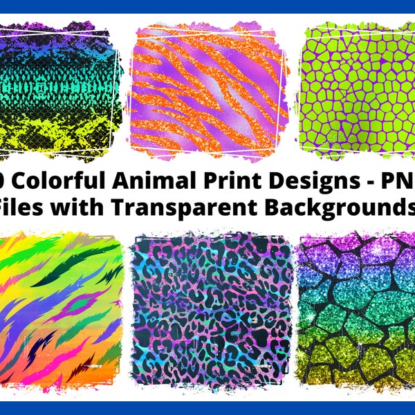 40 Colorful Animal Print Backgrounds - PNGs - Cute / Beautiful Multicolored Animal Designs