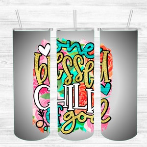 May include: Three stainless steel tumblers with a floral design and the text "One Blessed Chill Pill" in gold glitter lettering.