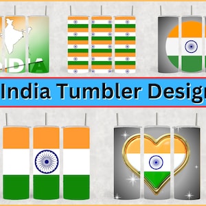 5 India Tumbler Designs - Indian Tumbler Wrap Designs - PNG Images for Sublimation Printing - Indian Flag Tumbler Wraps Design - India