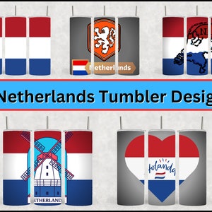 5 diseños de vasos de los Países Bajos - Imágenes PNG para impresión por sublimación - Envolturas de vasos con bandera de los Países Bajos - Diseño de vasos holandeses x 5 - Digital