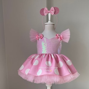 Pink and gold Minnie Mouse costume, Pink Dress,Pink Minnie Mouse dress,Minnie Mouse costume,1stbirthday costume,Photoshoot Costume