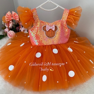 Pumpkin Minmie mause dress,Minnie Mouse costume/White minnie mouse,pink Minnie Mouse costume,birthday costume,pumpkin dress.orange dress