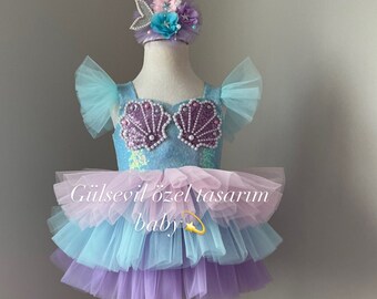 Meerjungfrau-Kostüm, Baby-Mädchen-Kleid-besonderer Anlass, Erster Geburtstags-Kleid, Baby-Mädchen-Party-Kleid, Ariel