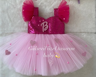 heart detailed dress,Pink and fuchsia Birthday Dress, pink baby dress,happy day drees,first birthday dress,pink diamond baby dress ,