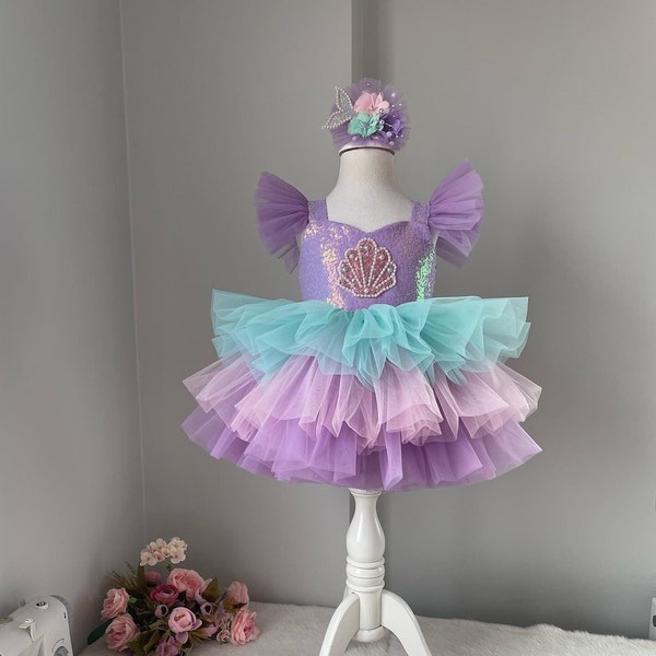 Costume de sirène. Robe de sirène, robe de bébé fille pour une occasion spéciale, robe de premier anniversaire, robe de soirée de bébé fille, robe Ariel
