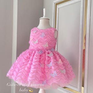Pink dress, butterfly detailed dress ,Baby Girl Dress Special Occasion, First Birthday Dress, Baby Girl Party Dress, pink butterfly dress