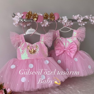 Rosa und goldenes Minnie-Maus-Kostüm, rosa Kleid, rosa Minnie-Maus-Kleid, Minnie-Maus-Kostüm, Kostüm zum 1. Geburtstag, Fotoshooting-Kostüm Bild 2