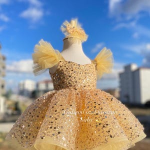 Gold baby dress.gold girls dress.gold beaded dress for girls,sparkly gold pearl dress,evening dress for girl,special occasion dress,
