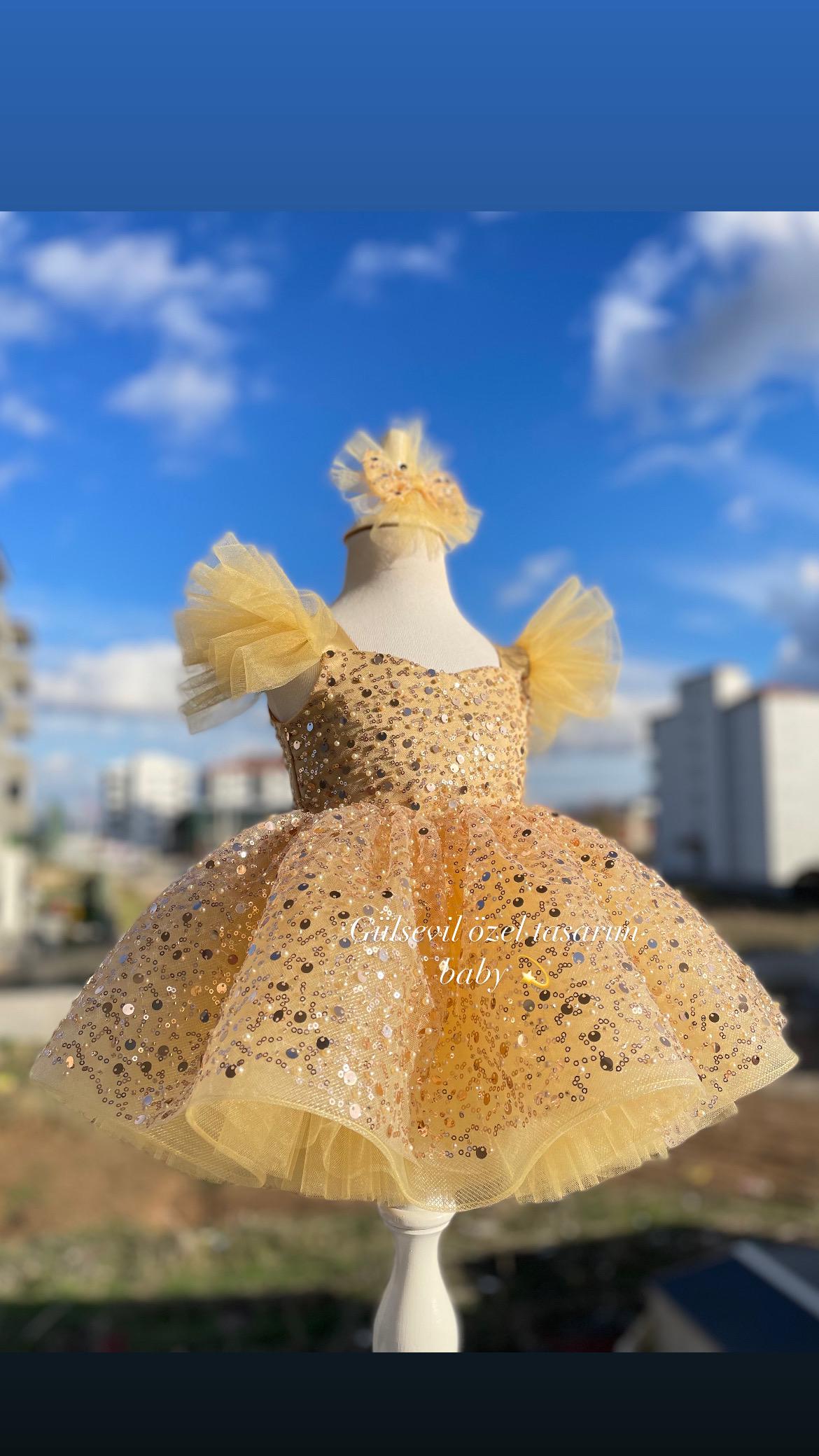 Tulle Dress Gold Baby Girl Dress Handmade Gold Sequin Tulle Baby Dress: Special Occasion Tulle Dress Gold Baby Girl Dress Handmade Gold Sequin Tulle Baby Dress: Special Occasion