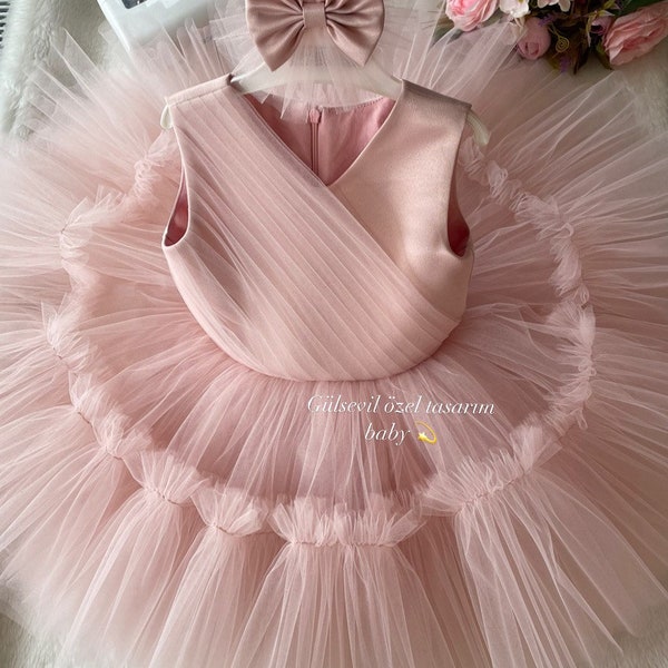 robe tutu rose,robe tutu blanche,robe d’anniversaire,robe de bébé fille occasion spéciale, première robe d’anniversaire, robe de fête de bébé fille, robe de bébé