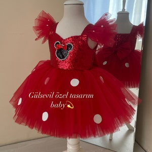 Pink and gold Minnie Mouse costume, Pink Dress,Pink Minnie Mouse dress,Minnie Mouse costume,1stbirthday costume,Photoshoot Costume image 9