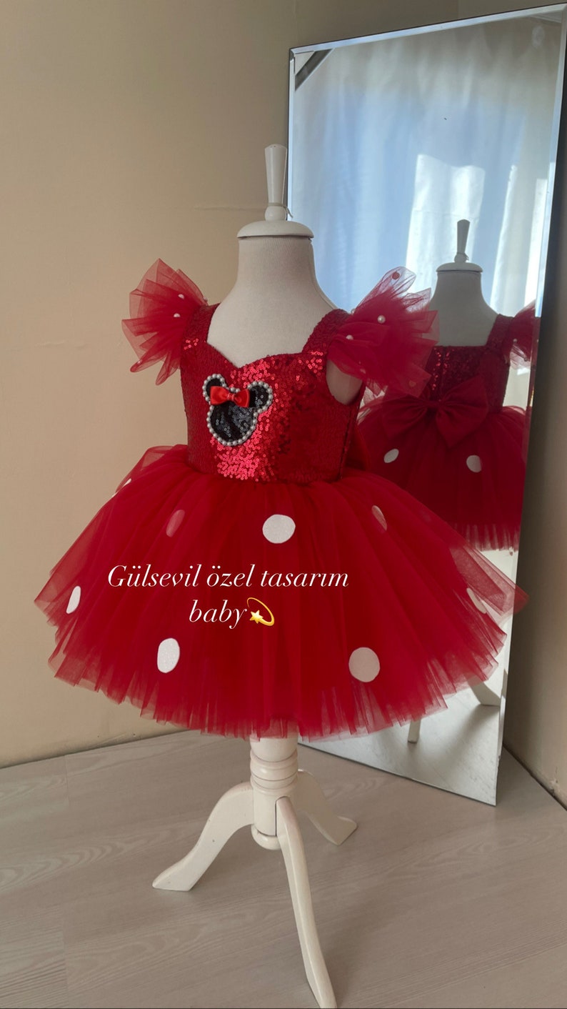 Pink and gold Minnie Mouse costume, Pink Dress,Pink Minnie Mouse dress,Minnie Mouse costume,1stbirthday costume,Photoshoot Costume image 9