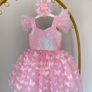 Pink dress, butterfly detailed dress ,Baby Girl Dress Special Occasion, First Birthday Dress, Baby Girl Party Dress, pink butterfly dress