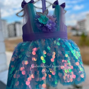 mermaid costume,mermaid dress,Baby Girl Dress Special Occasion,blue Birthday Dress, Baby Girl Party Dress,Ariel dress,lilac and turquoise