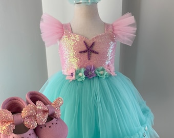 mermaid dress , mermaid dresses for photography, mermaid costume, Mermaid Shoes , mermaid birthday piece, mermaid hair clip, mermaid hair,