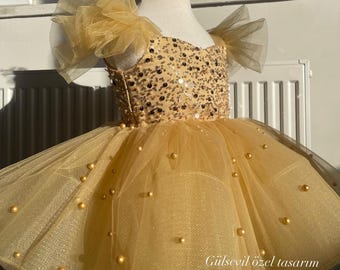 slim fit dress slacks Sweetheart Champagne Tulle Tea Length Dress with Gold Sequins – Ohmollydress main image 1