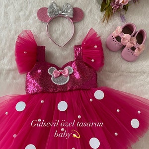 Costume rosa e oro Minnie Mouse, abito rosa, abito rosa Minnie Mouse, costume Minnie Mouse, costume del primo compleanno, costume servizio fotografico immagine 8