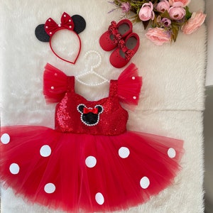 Costume rosa e oro Minnie Mouse, abito rosa, abito rosa Minnie Mouse, costume Minnie Mouse, costume del primo compleanno, costume servizio fotografico immagine 6