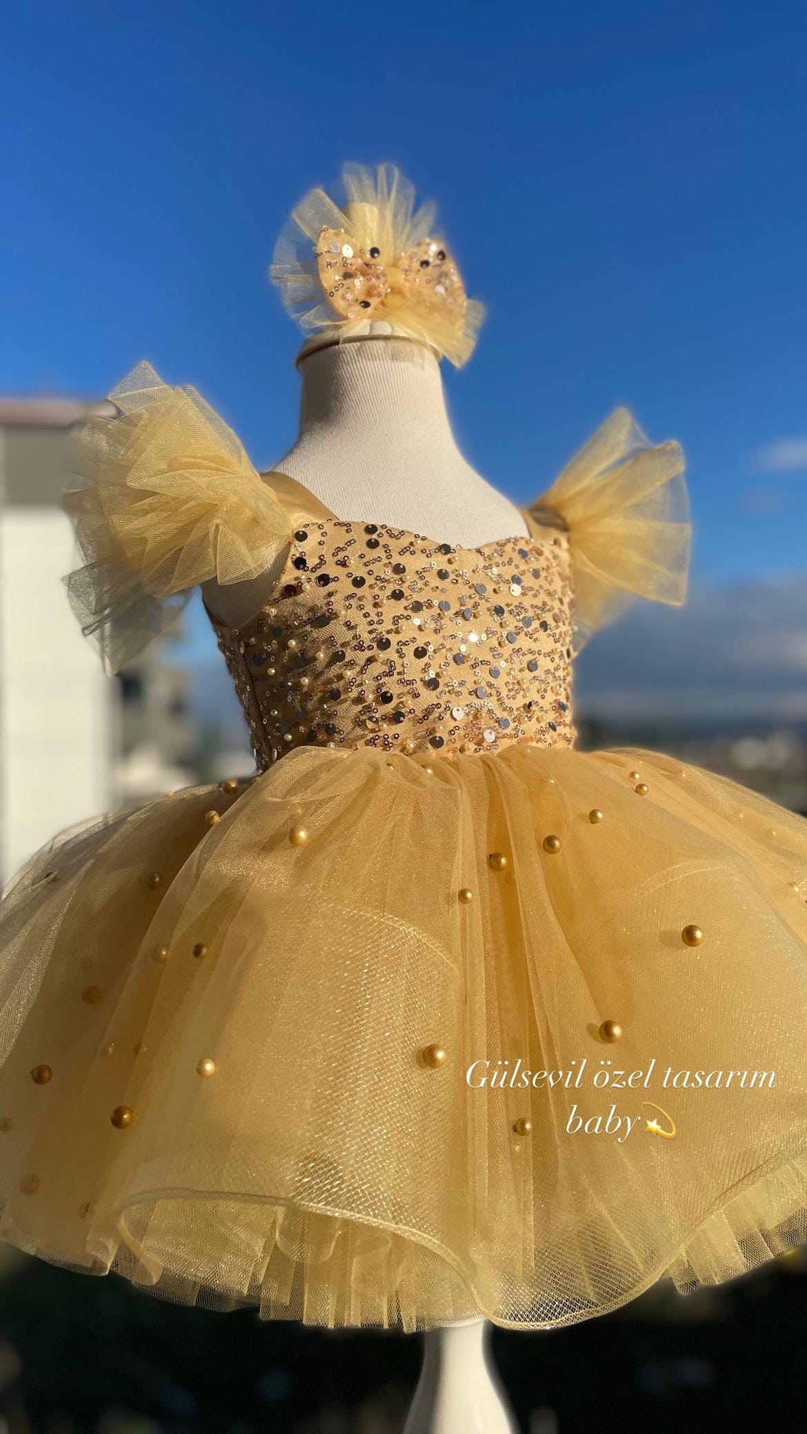 gold sequin and tulle dress Pleated Gold Sequin Tulle Gown SemSem