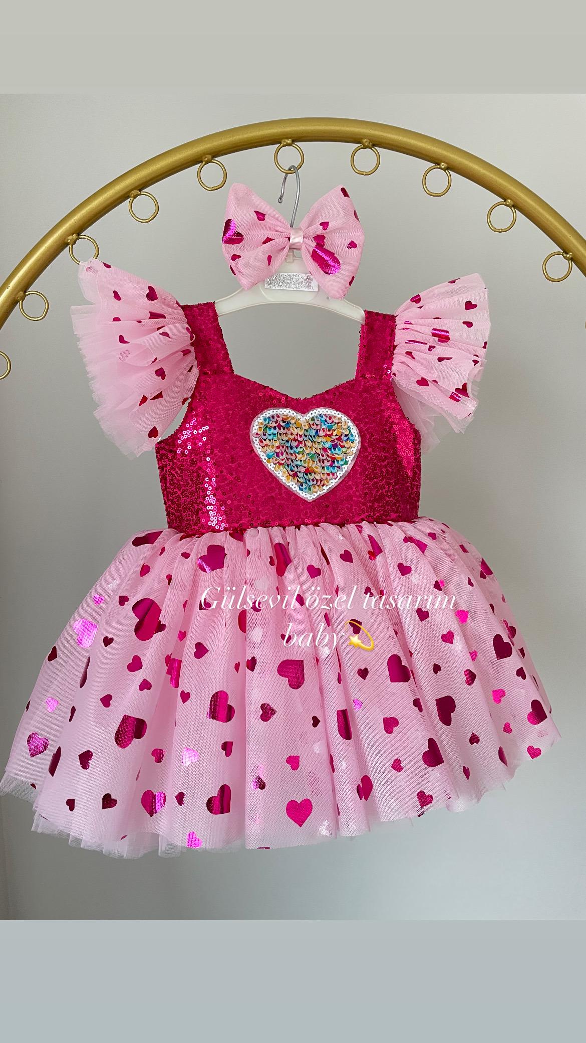 pink tulle heart dress Handmade Pink Heart Baby Dress: Tulle Birthday Outfit