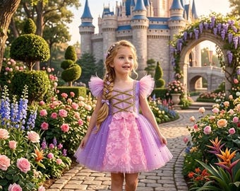 Handmade Rapunzel Dress: Pearl and flower Rapunzel costume for girls