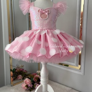 手作りのピンクのミニーマウスチュールドレス：誕生日コスチューム