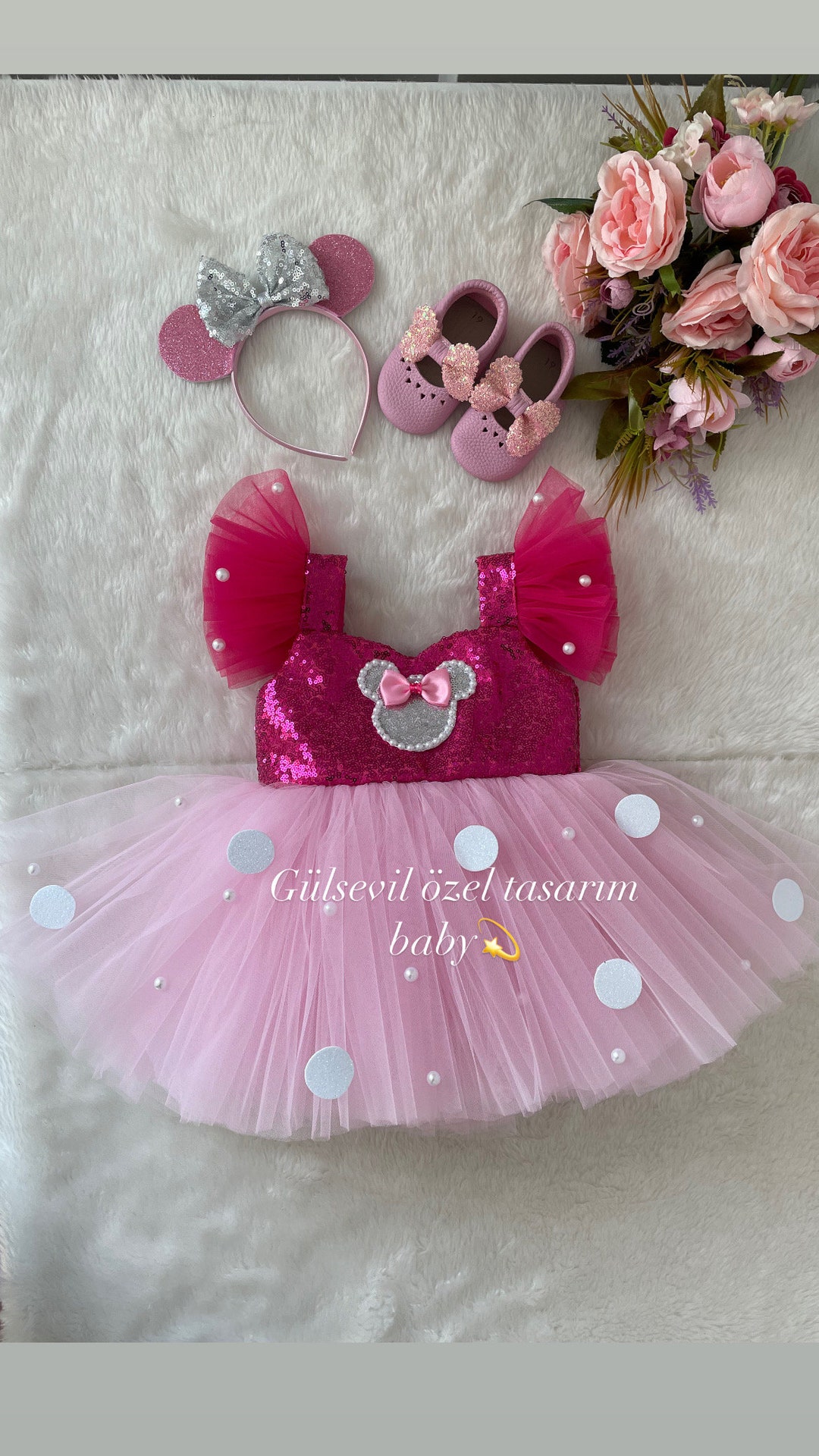 Fuchsia Minni Mause Dress,minnie Mouse Costume,fuchsia and Silver