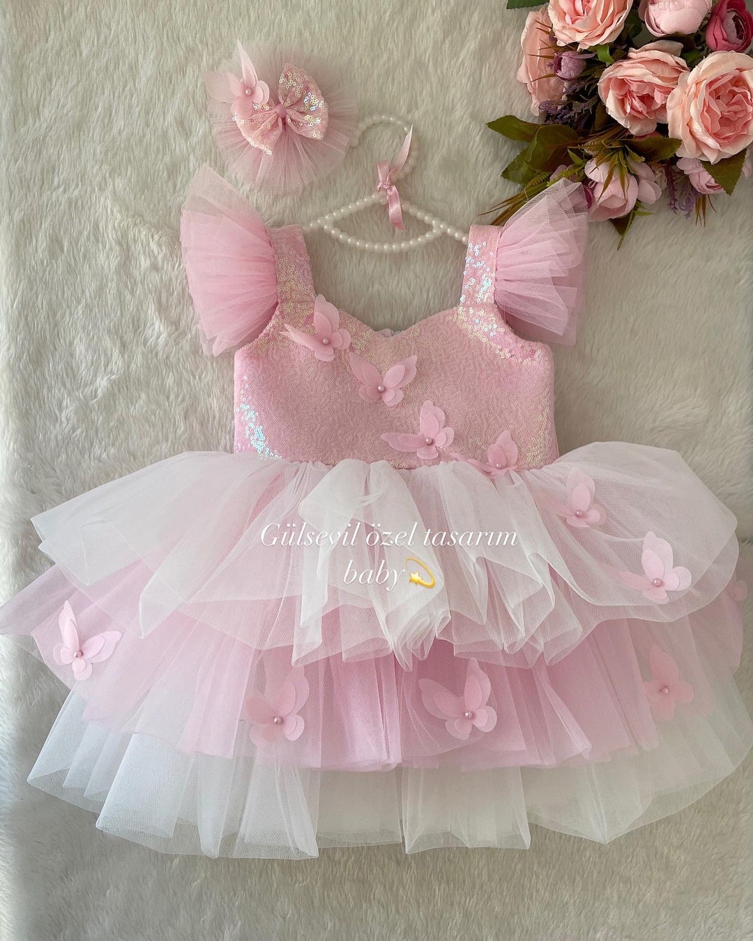Pink Dress, Butterfly Detailed Dress ,baby Girl Dress Special Occasion