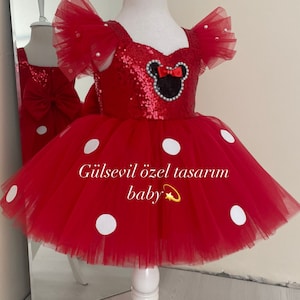 Costume rosa e oro Minnie Mouse, abito rosa, abito rosa Minnie Mouse, costume Minnie Mouse, costume del primo compleanno, costume servizio fotografico Rosso