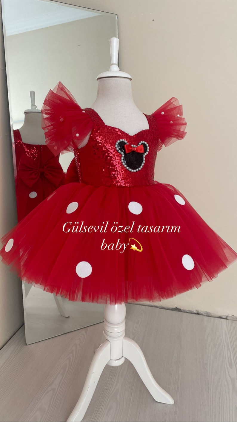 Rosa und goldenes Minnie-Maus-Kostüm, rosa Kleid, rosa Minnie-Maus-Kleid, Minnie-Maus-Kostüm, Kostüm zum 1. Geburtstag, Fotoshooting-Kostüm Rot