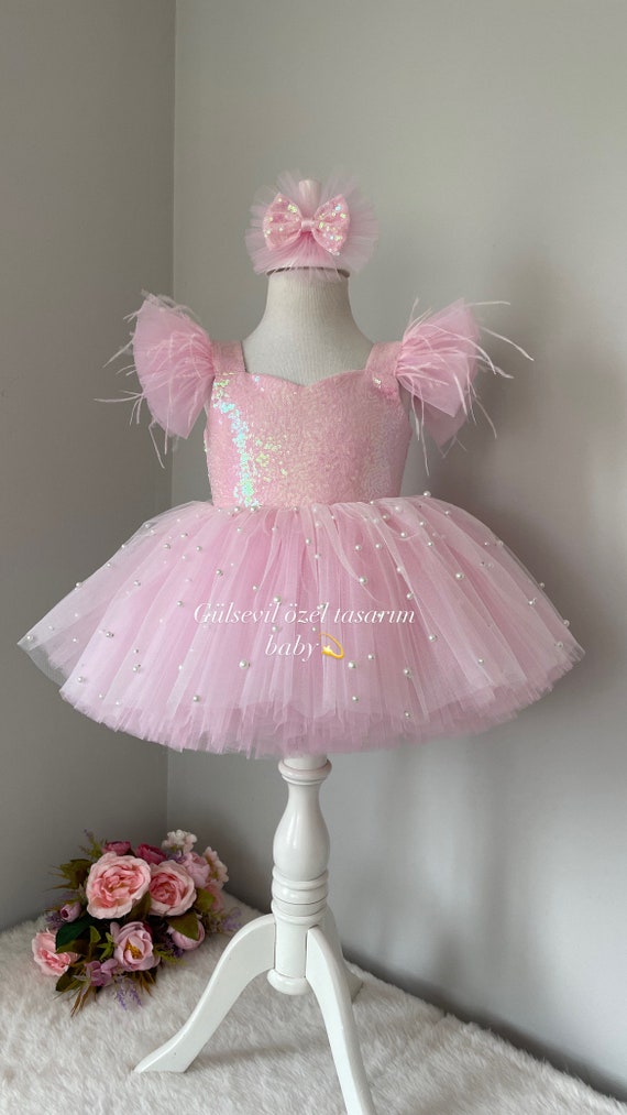 Handmade Pink Pearl Tulle Baby Dress: Special Occasion Party