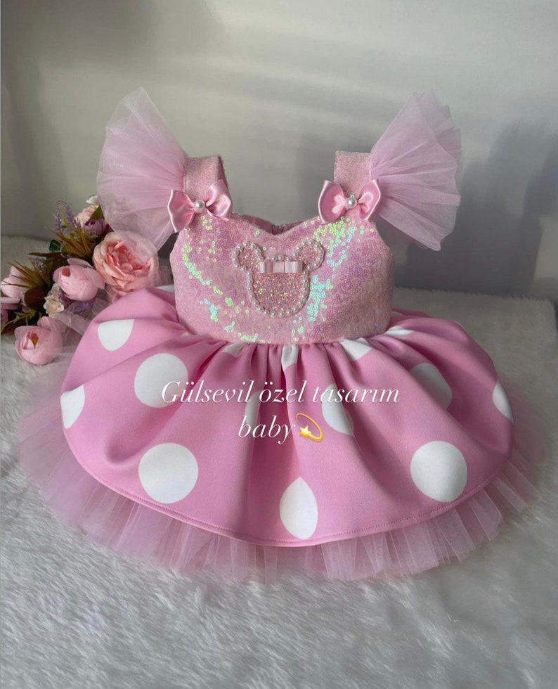 Pink and White Minni mause dress,Minnie Mouse costume/White minnie mouse,pink Minnie Mouse costume,birthday costume image 1