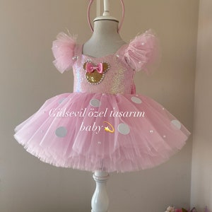 Rosa und goldenes Minnie-Maus-Kostüm, rosa Kleid, rosa Minnie-Maus-Kleid, Minnie-Maus-Kostüm, Kostüm zum 1. Geburtstag, Fotoshooting-Kostüm Bild 10