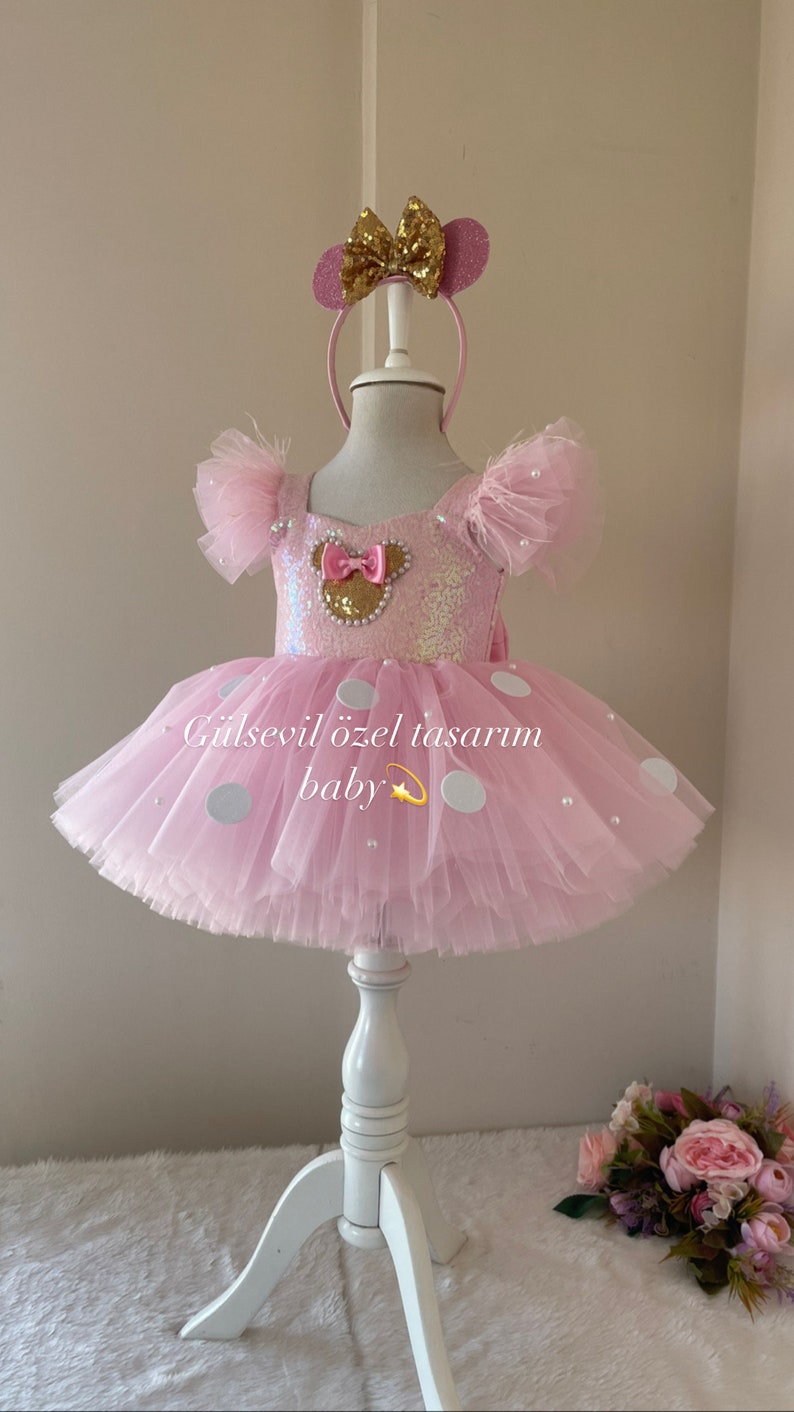 Rosa und goldenes Minnie-Maus-Kostüm, rosa Kleid, rosa Minnie-Maus-Kleid, Minnie-Maus-Kostüm, Kostüm zum 1. Geburtstag, Fotoshooting-Kostüm Bild 10