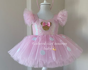 Déguisement Minnie Mouse rose et or, robe rose, robe Minnie Mouse rose, costume Minnie Mouse, costume 1er anniversaire, costume de séance photo