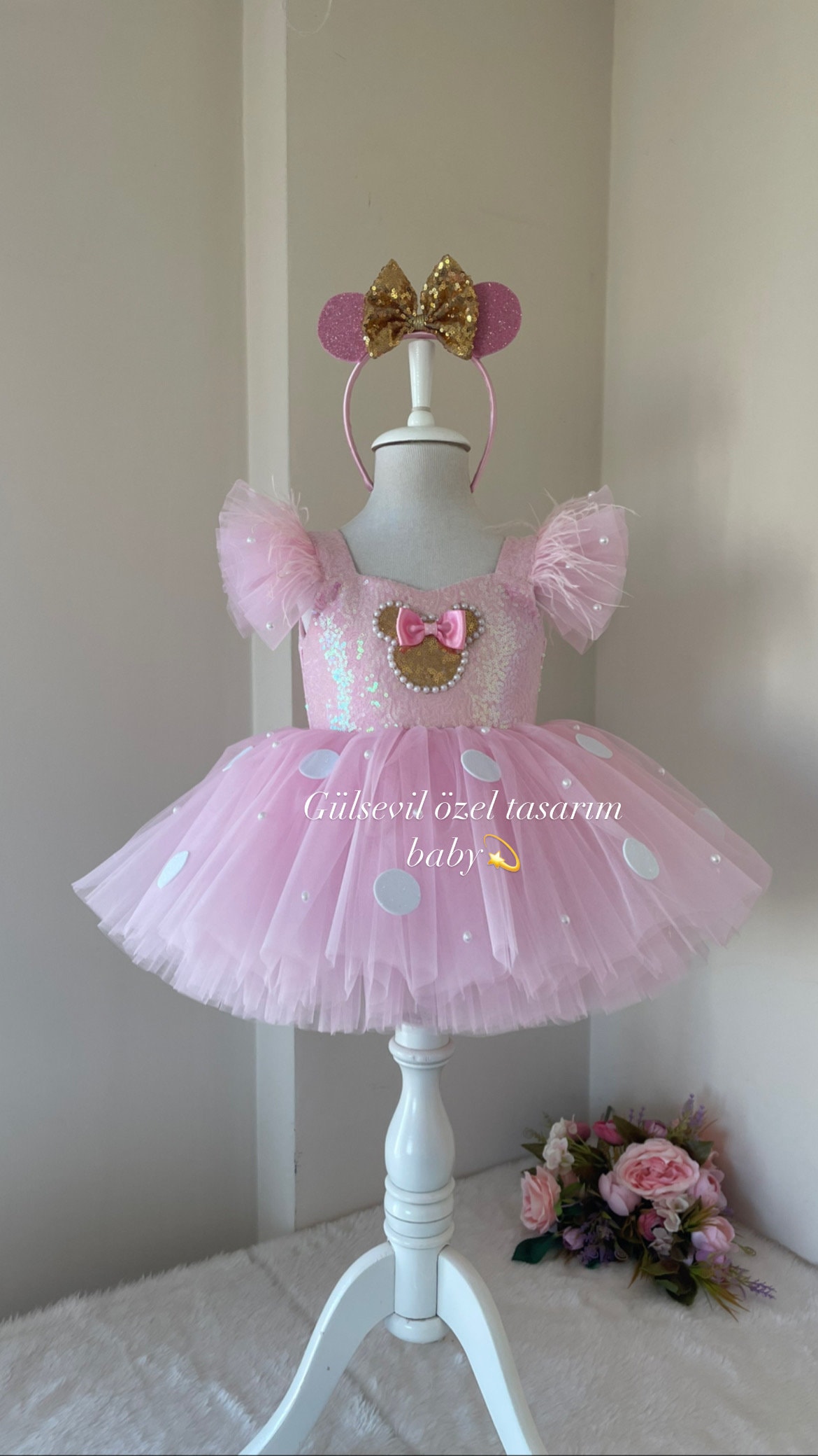 Disfraz clásico de Minnie Mouse de oro rosa para niña pequeña