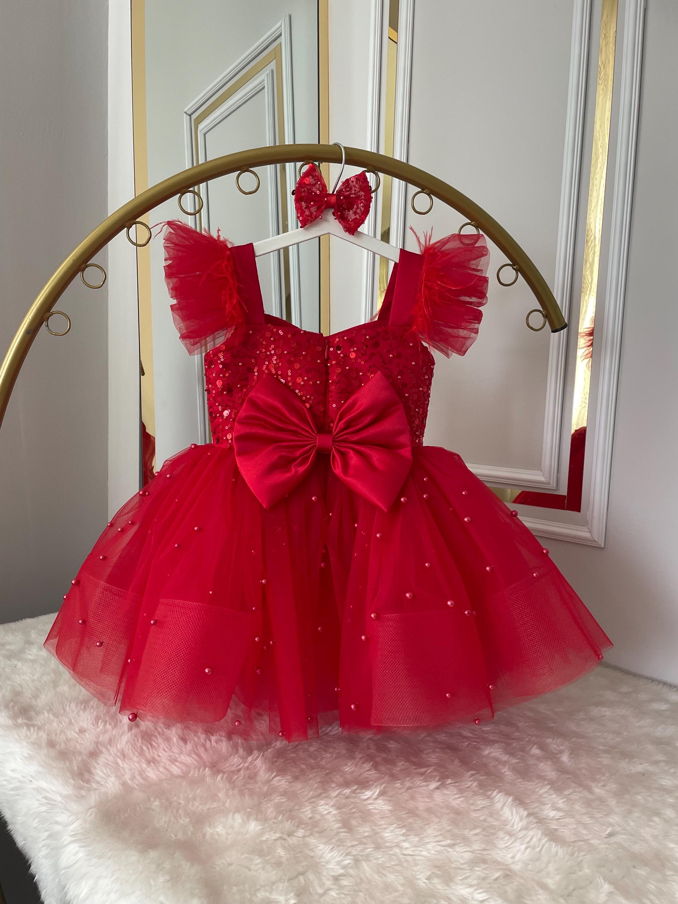 Red Tulle Baby Girl Dress: Handmade Special Occasion Party Dress