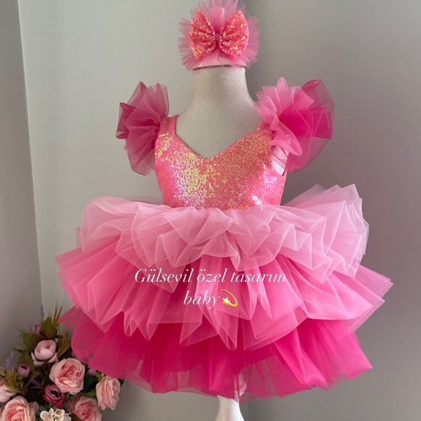 Vestido rosa fuerte, vestido de bebé rosa fuerte, vestido de tutú bebé, vestido de niña para ocasiones especiales, sesión de fotos bebé, vestido rosa, vestido Aurora prenses