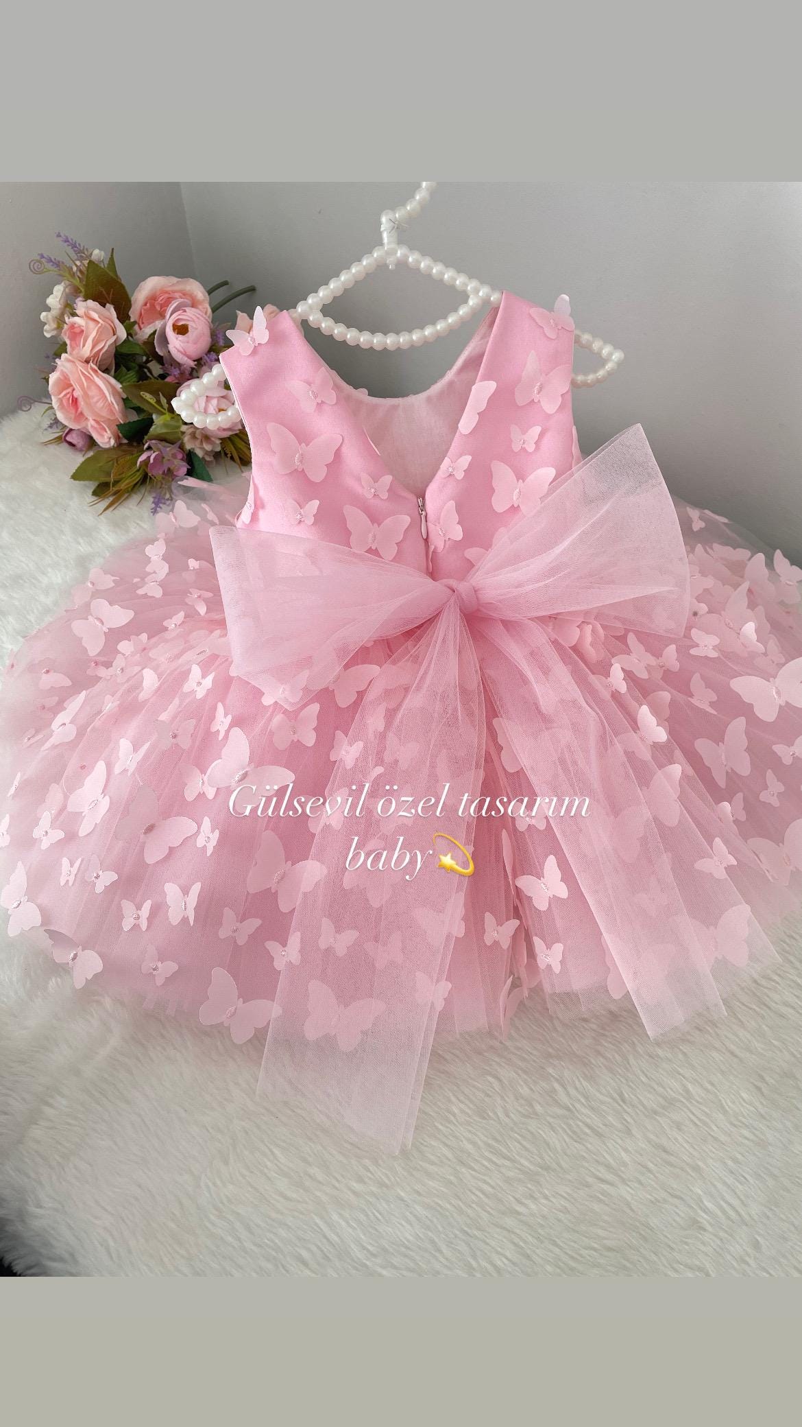 chinese dress ladies Pink Tulle Long A-Line Prom Dress with Butterfly Lace main image 0