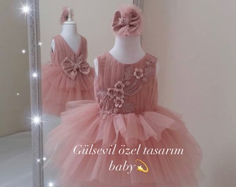 Birthday Dress, baby dresses for your most special days,happy days dress,first birthday dress,pink diamond baby dress ,custom luxury dress,