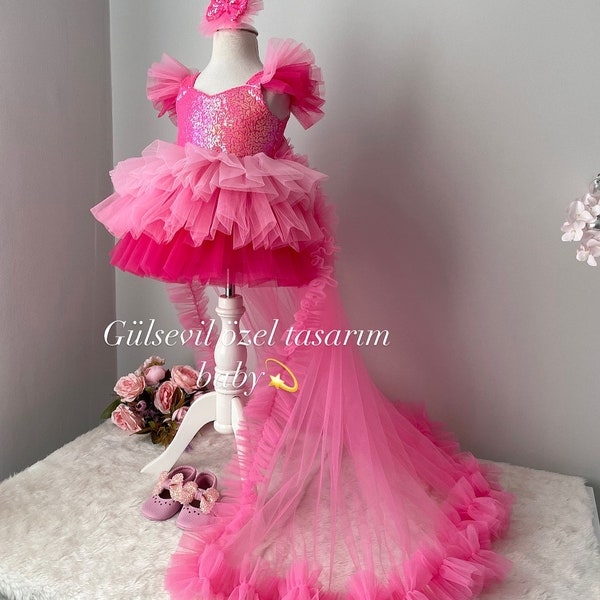 Hot pink dress, Hot pink baby dress,baby tutu dress, baby girl dress for special occasions, photo shoot baby,pink dress,Aurora prenses dress