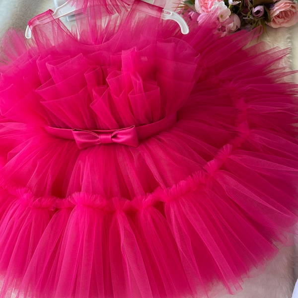 fuchsia dress,Baby Girl Dress ,Special Occasion, First Birthday Dress, Baby Girl Party Dress,