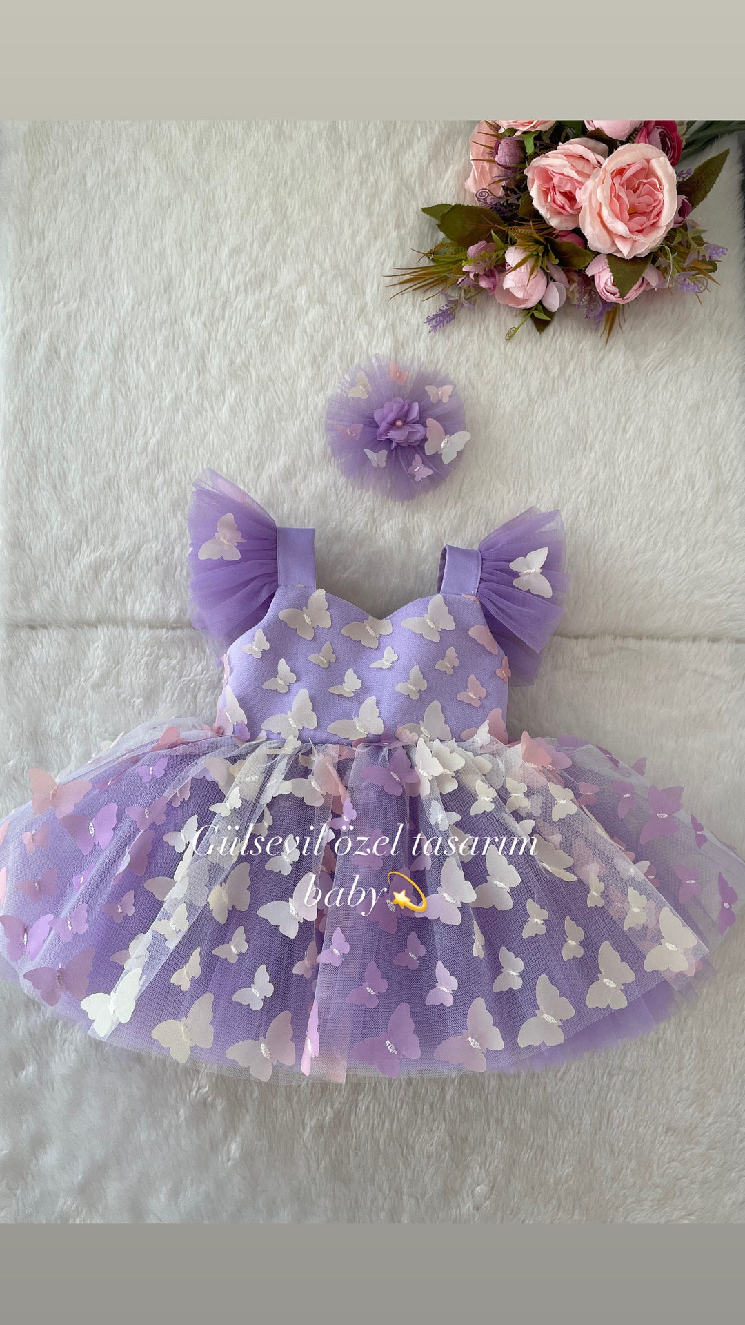 Pink Dress Butterfly Detailed Dress baby Girl Dress Special Etsy