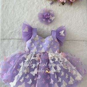 Lilac dress, butterfly detailed dress ,Baby Girl Dress Special Occasion, First Birthday Dress, Baby Girl Party Dress,lilac butterfly dress