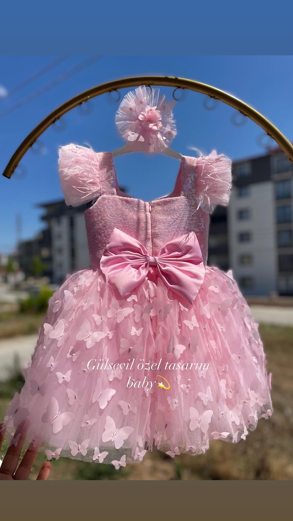 Pink Dress Butterfly Detailed Dress baby Girl Dress Special Occasion First Birthday Dress Baby Girl Party Dress Pink Butterfly Dress Etsy Canada