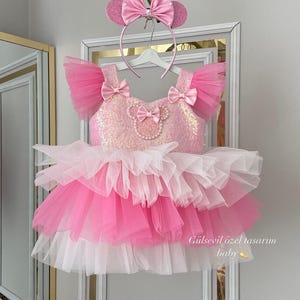 Pink and White Minni mause dress,Minnie Mouse costume/White minnie mouse,pink Minnie Mouse costume,birthday costume,hotpink and White dress