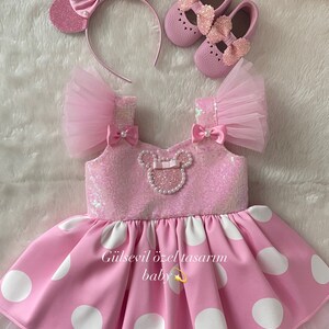 Pink and White Minni mause dress,Minnie Mouse costume/White minnie mouse,pink Minnie Mouse costume,birthday costume image 3