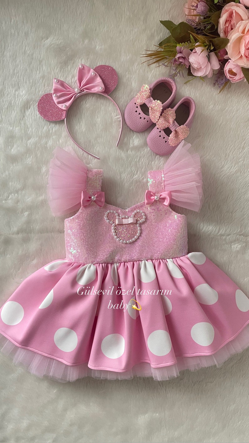 Pink and White Minni mause dress,Minnie Mouse costume/White minnie mouse,pink Minnie Mouse costume,birthday costume image 3